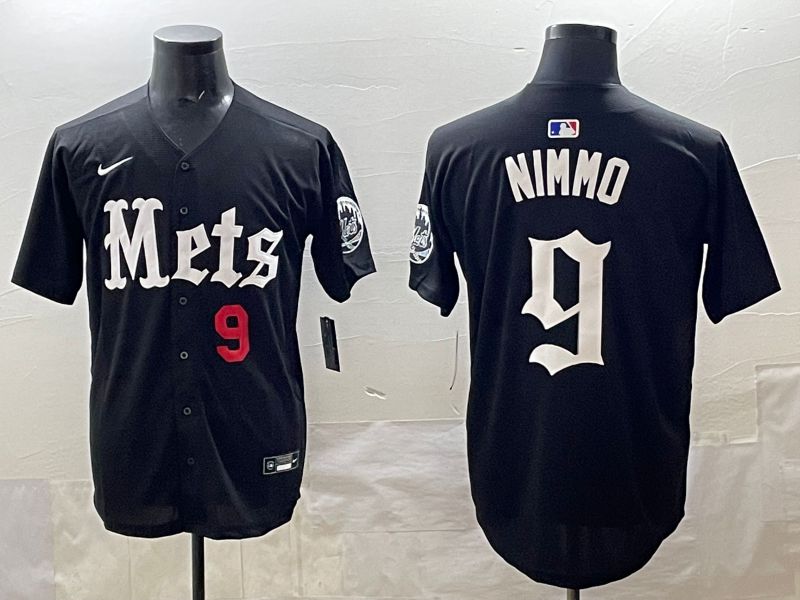 Men 2025 New York Mets #9 Nimmo Black Five generations Joint Name Nike MLB Jersey style 4